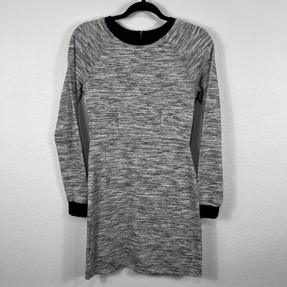 Lou & Grey Shift Dress Space Dye Knit Raglan Sleeve Office Casual Grey Womens XS